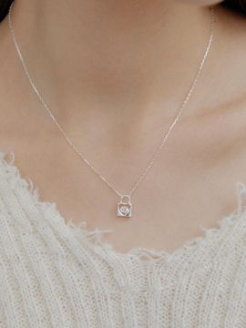 GETMEBLING Silver 925 Cubic Lock Pendant Necklace