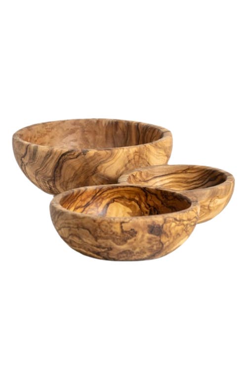 Gharyan Stoneware Gharyan Stoneware Olive Wood Nesting Bowls Set of 3