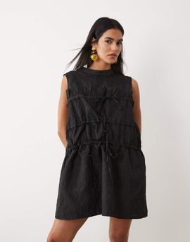Ghospell Ghospell Amina sleeveless bow detailing ruched mini dress in black