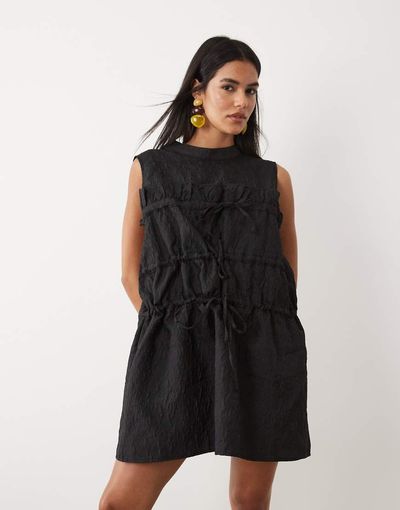 Ghospell Ghospell Amina sleeveless bow detailing ruched mini dress in black