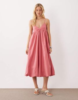 Ghospell Ghospell Bodhi cami strap bubble hem midi dress in coral-pink