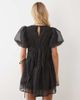 Ghospell Ghospell exclusive seersucker puff sleeve asymmetric drawstring mini dress in black polka dots - 4