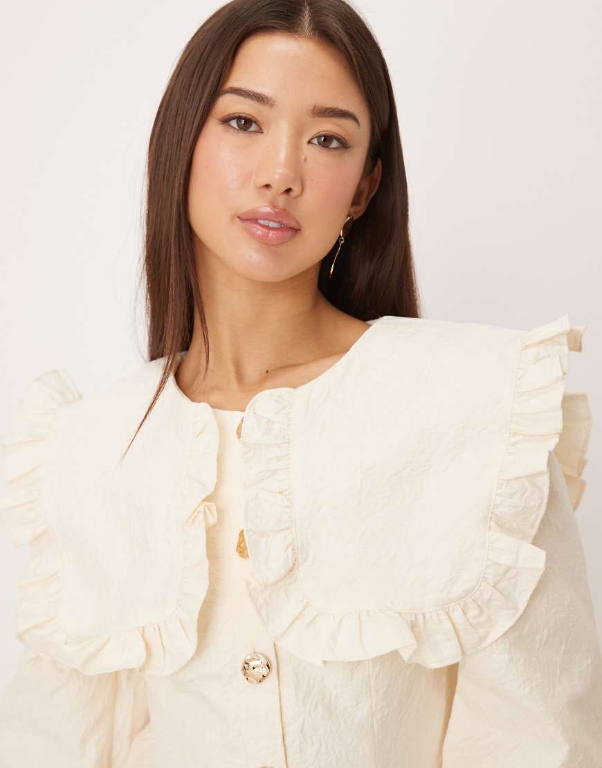 ghospell oversized collar mini dress in pearl ivory Homecoming Dresseswith Pockets