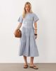 Ghospell Ghospell Piper short sleeve tiered skirt midi dress in light blue striped print - 1