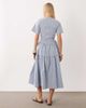 Ghospell Ghospell Piper short sleeve tiered skirt midi dress in light blue striped print - 3
