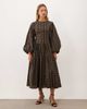 Ghospell Ghospell Tamara cotton round neck blouson sleeve midi dress in olive check-Multi - 1