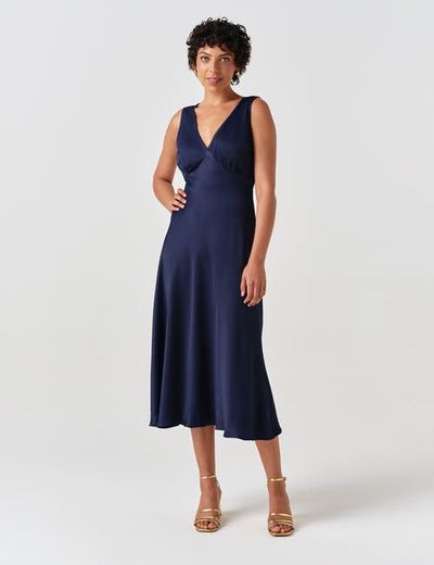 Ghost London Ghost London Alessia Picot V-neck Satin Midi Dress
