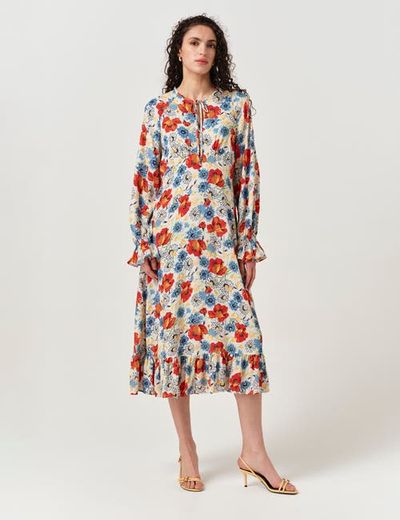 Ghost London Ghost London Georgie Tie Neck Crepe Midi Dress