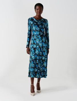 Ghost London Ghost London Immi Cowl Neck Printed Satin Midi Dress