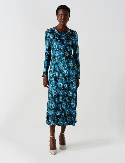 Ghost London Ghost London Immi Cowl Neck Printed Satin Midi Dress