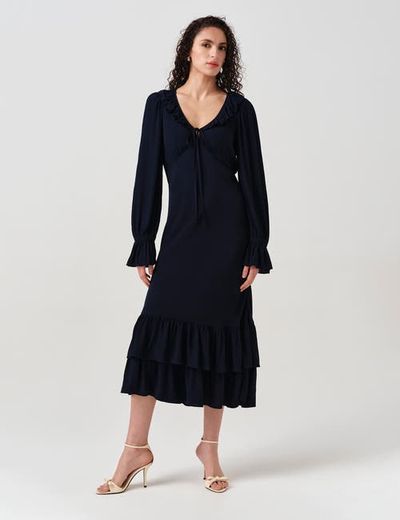 Ghost London Ghost London Melina Crepe Ruffle Hem Midi Dress
