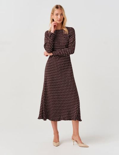 Ghost London Ghost London Scarlett Long Sleeve Spot Midi Dress