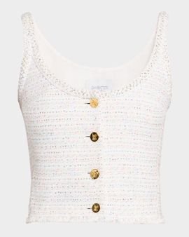 Giambattista Valli Paillette Tweed Button-Front Crop Top
