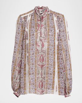 Giambattista Valli Paisley Silk Neck-Tie Blouse