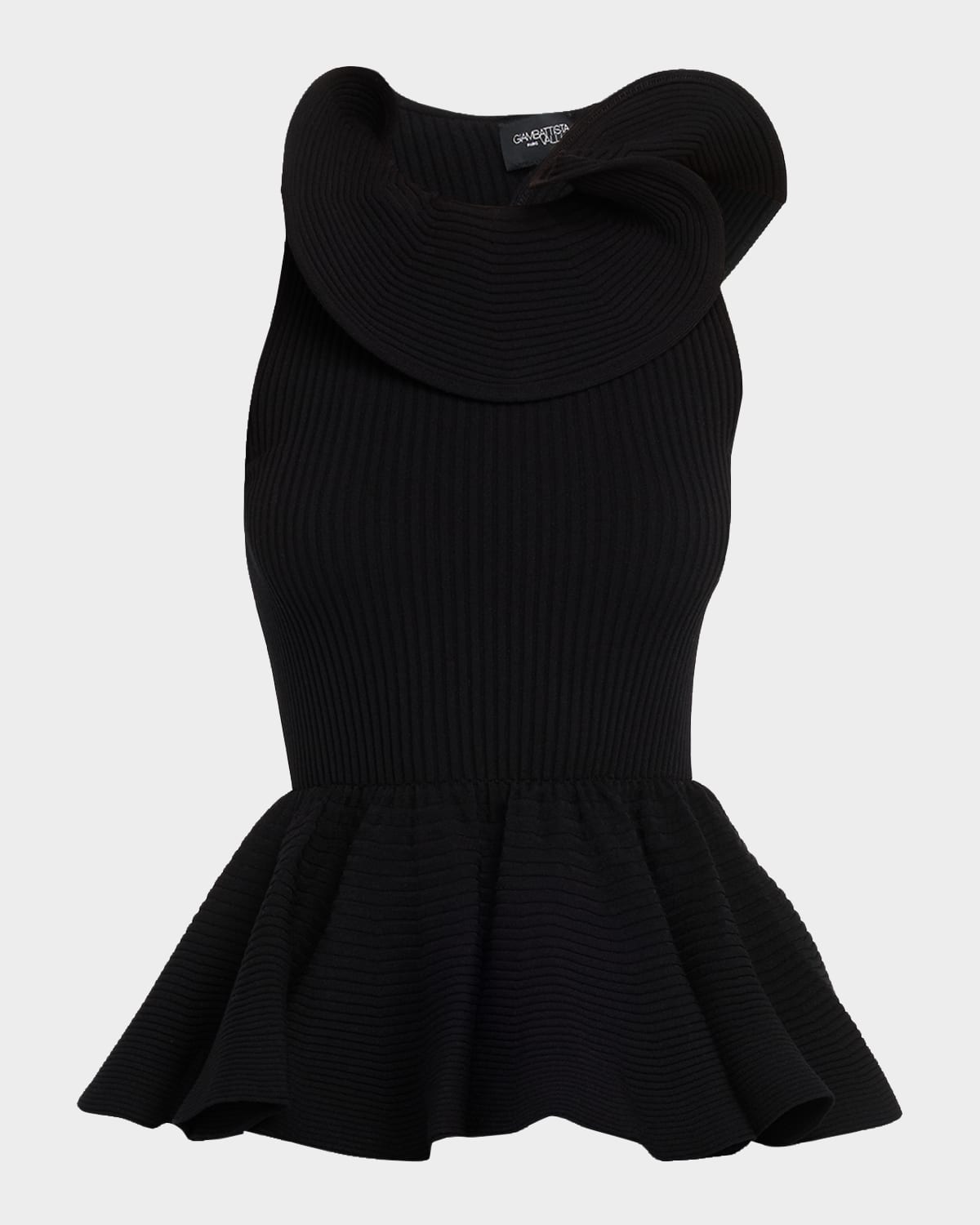 Giambattista Valli Sculptural Sleeveless Rib Knit Peplum Top