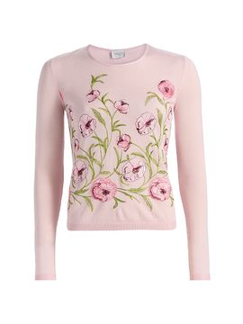 Giambattista Valli Women's Floral Embroidered Cashmere-Silk Top