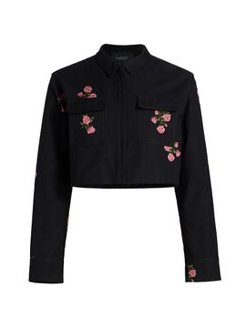 Giambattista Valli Women's Floral Fil Coupé Cotton Crop Jacket