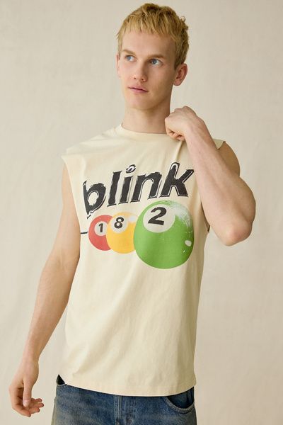 Giant Vintage Giant Vintage Blink 182 Graphic Heavyweight Muscle Tee in Cream, Men's at Urban Outfitters