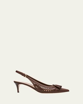 Gianvito Rossi 55mm Vitello Cutout Leather Slingback Pumps