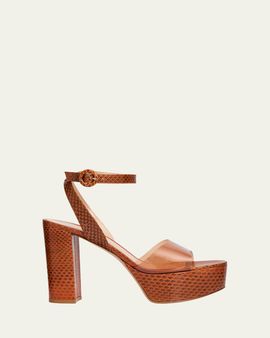 Gianvito Rossi 70mm Plexi Snake-Embossed Leather Platform Sandals