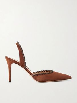 GIANVITO ROSSI 85 whipstitched suede slingback pumps