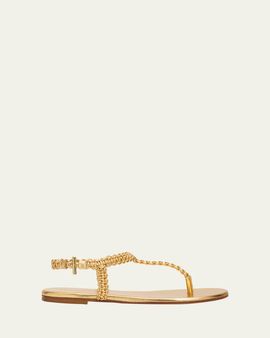 Gianvito Rossi Braided Metallic Nappa Leather Thong Sandals