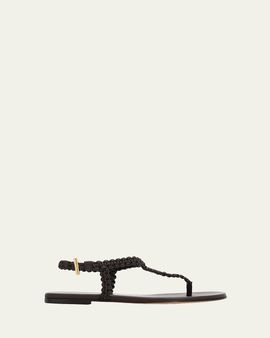 Gianvito Rossi Braided Nappa Leather Flat Thong Sandals