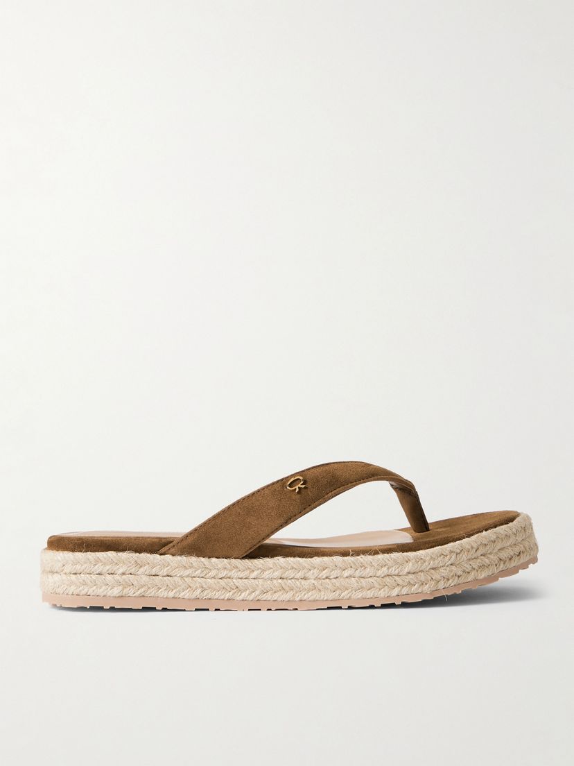 GIANVITO ROSSI Embellished suede platform espadrille flip flops