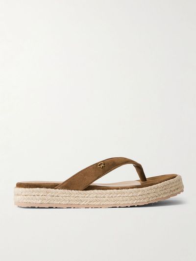 GIANVITO ROSSI Embellished suede platform espadrille flip flops