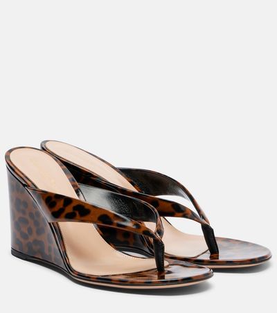 Gianvito Rossi Gianvito Rossi Leopard-print leather wedge thong sandals