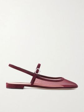 GIANVITO ROSSI Suede-trimmed mesh slingback flats