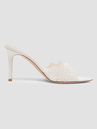 Gianvito Rossi Women's Yvonne 85MM Mesh Lace & Leather Mule Sandals