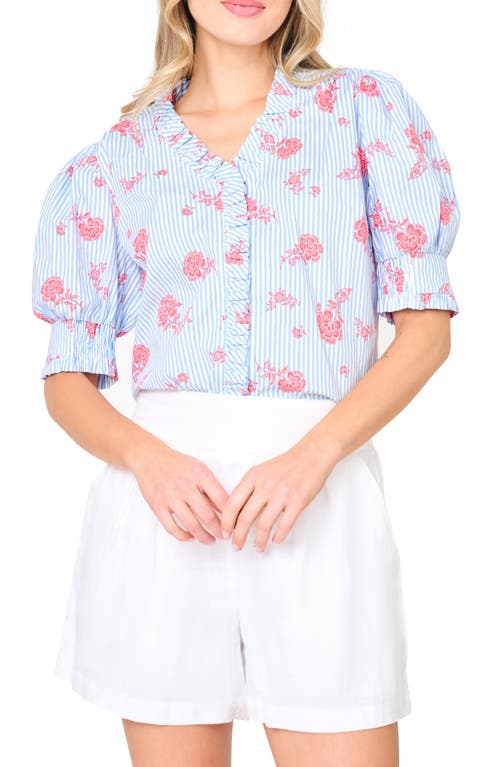 GIBSONLOOK GIBSONLOOK Iris Stripe Floral Stretch Cotton Poplin Top