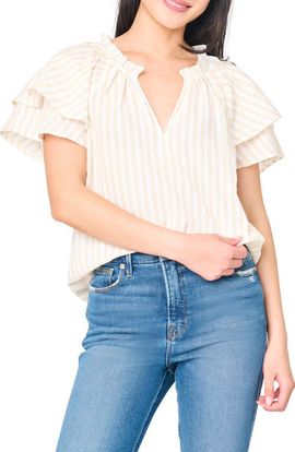 GIBSONLOOK GIBSONLOOK On the Daily Stripe Double Flutter Sleeve Top