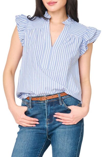 GIBSONLOOK GIBSONLOOK Stripe Flutter Sleeve Poplin Top
