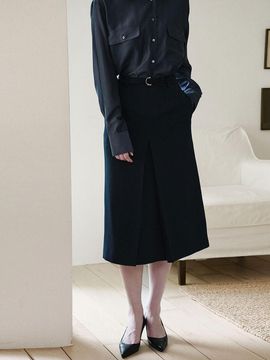 GIEMAR A-line Belt Poly-Spandex Skirt [Navy]