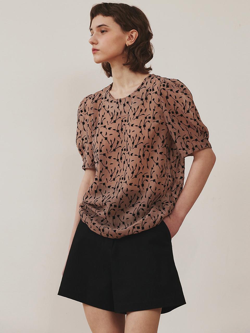GIEMAR BLACK FLOWER CHIFFON BLOUSE BEIGE
