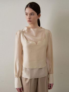 GIEMAR Bustier Double-Layer Curved Pattern Blouse [Beige]