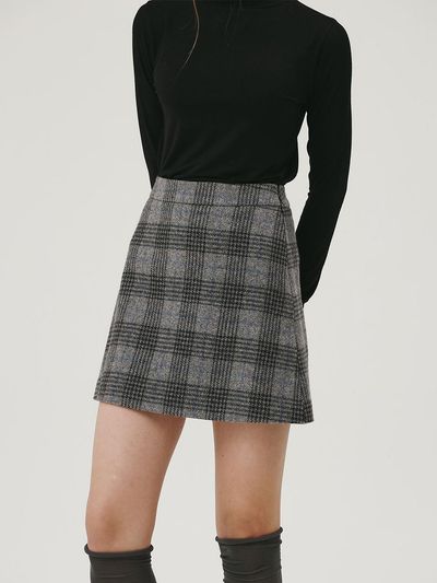 GIEMAR CLASSIC WOOL SKIRT GRAY CHECK
