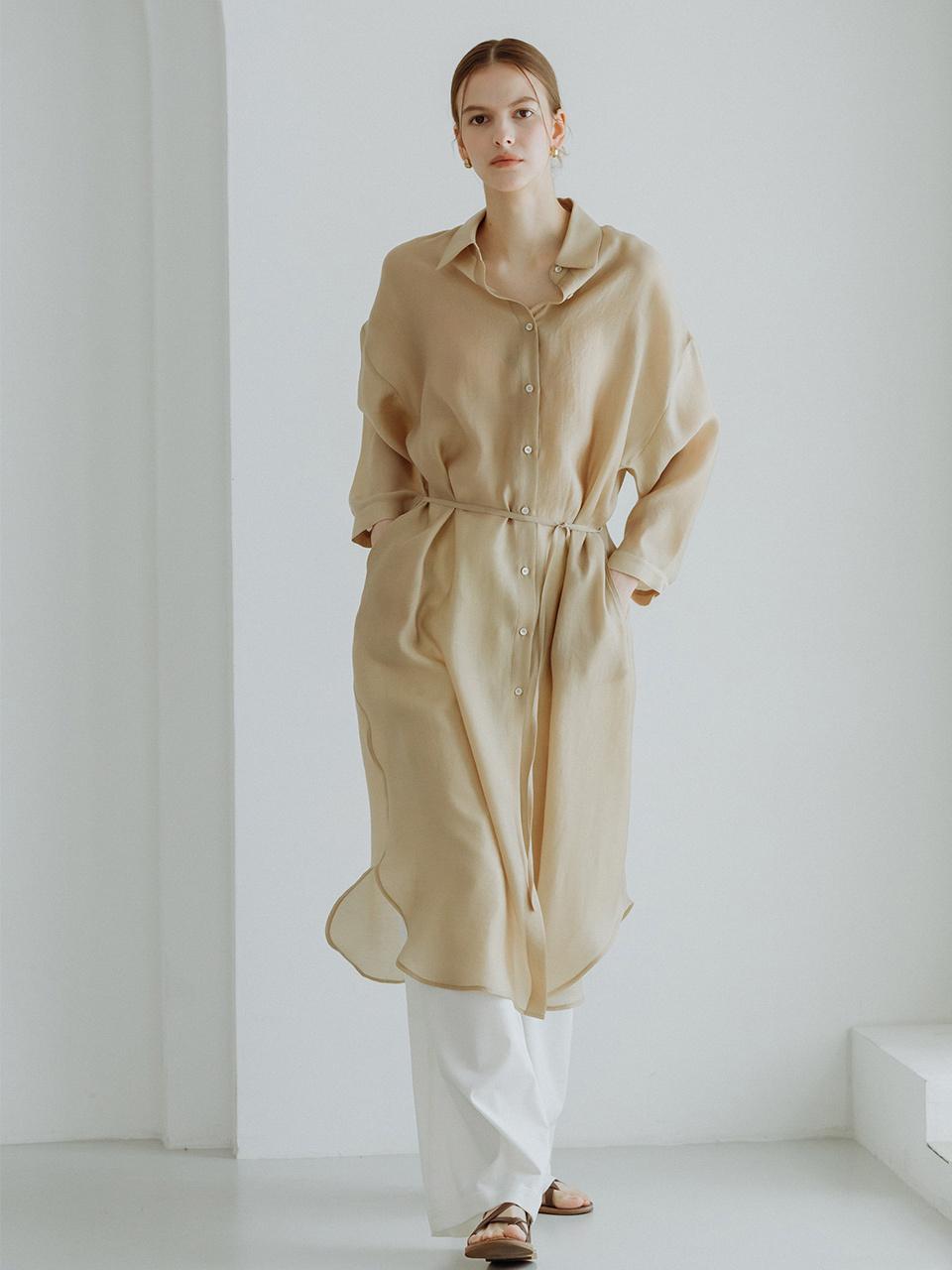 GIEMAR COLLAR LONG DRESS - BEIGE