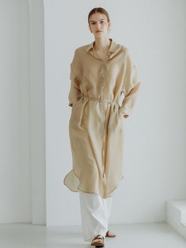 GIEMAR COLLAR LONG DRESS - BEIGE