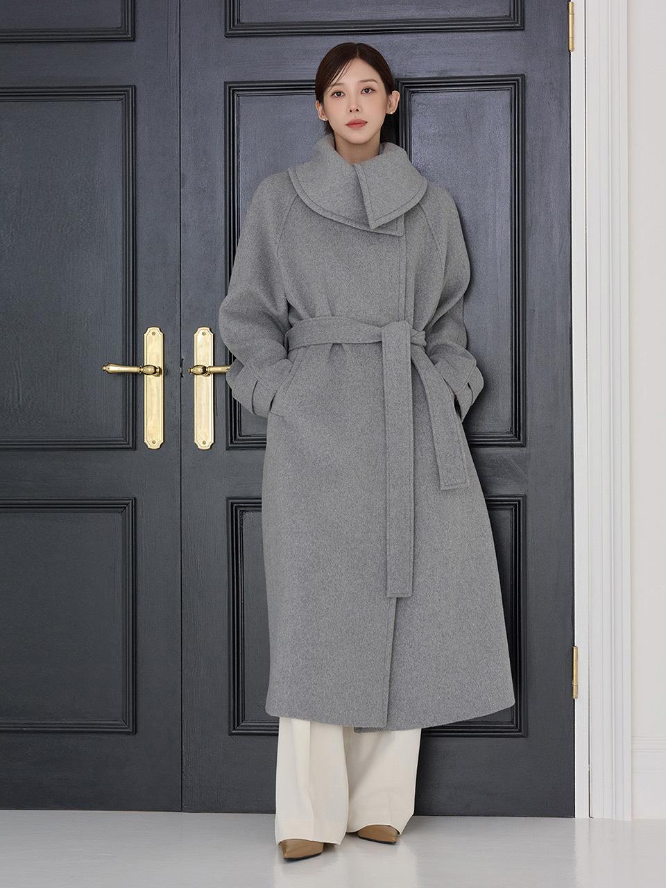 GIEMAR Collar Point Wool Double Layer Long Coat [Gray]