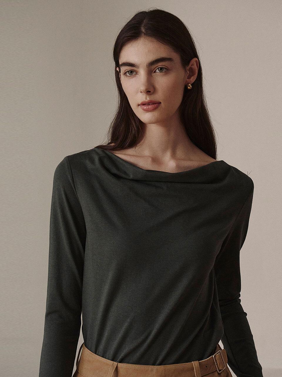 GIEMAR Drape Shirring Long Sleeve Tee [Aqua]