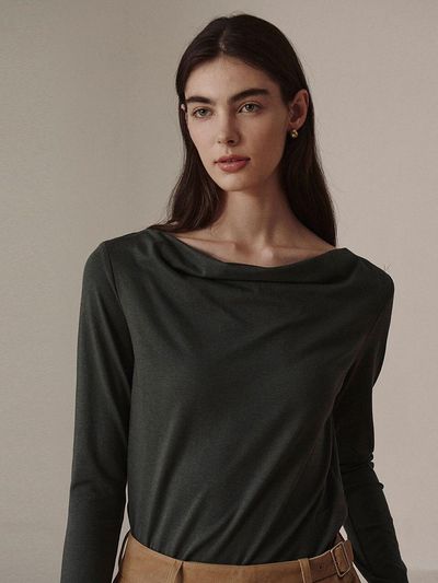 GIEMAR Drape Shirring Long Sleeve Tee [Aqua]