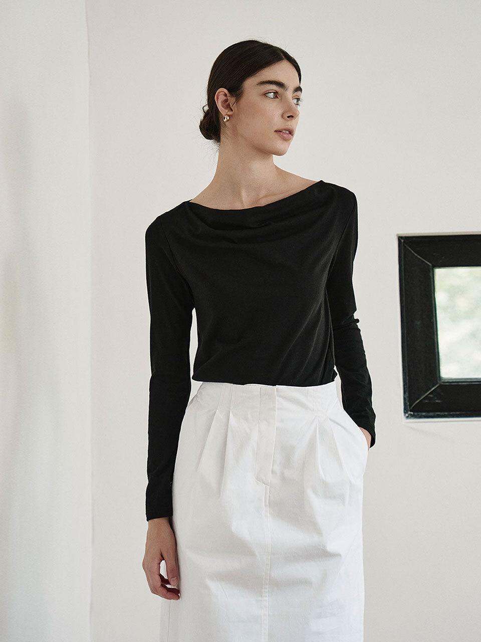 GIEMAR DRAPE SHIRRING TEE BLACK