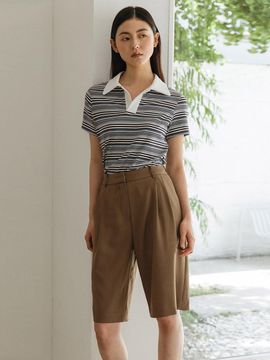 GIEMAR FIT STRIPE COLLAR TEE [BLUE]