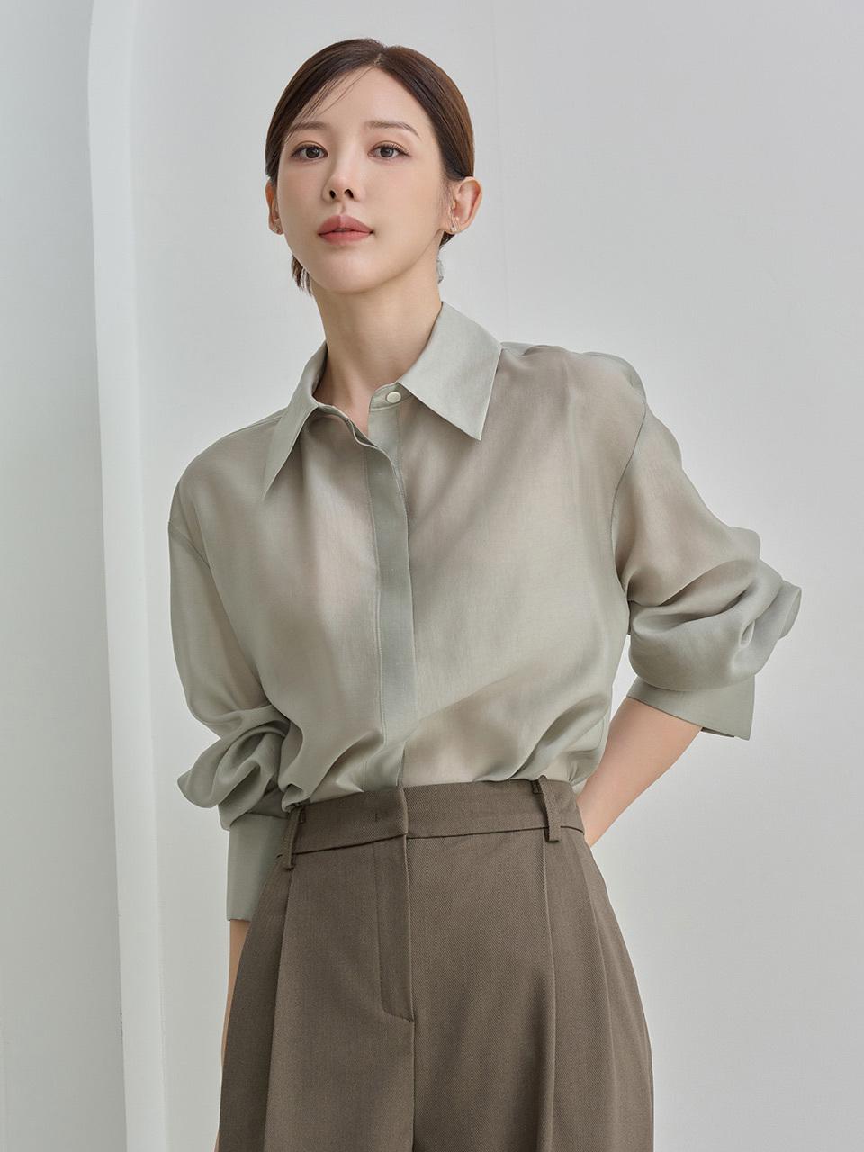 GIEMAR Gold Button Tencel Blouse [Green]