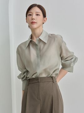 GIEMAR Gold Button Tencel Blouse [Green]