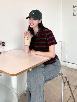 GIEMAR STRIPE COLLAR TEE BROWN Long Sleeve / Short Sleeve