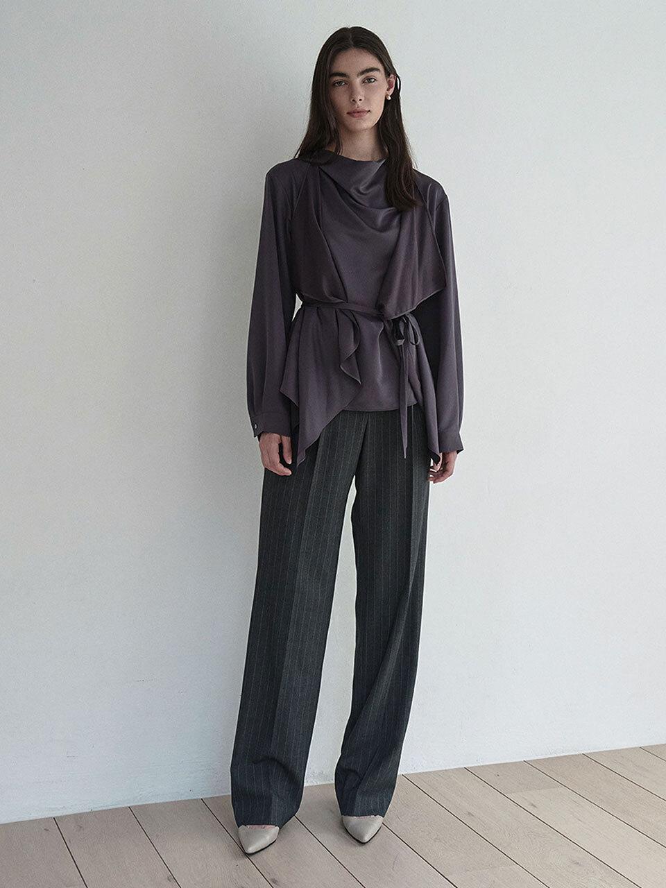 GIEMAR Stripe Straight Fit Slacks [Charcoal]